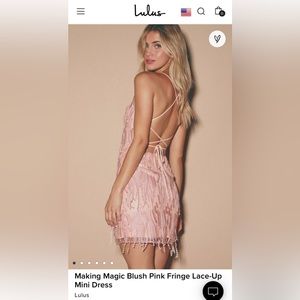Lulu’s Making Magic Blush Pink Fringe Lace-Up Mini Dress